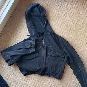 Oversized black jean jacket with hood